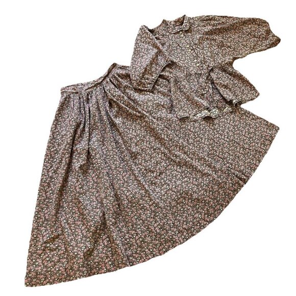 Peasant Blouse & Maxi Skirt Set Vintage Calico Floral Print Home Made - Picture 3 of 11